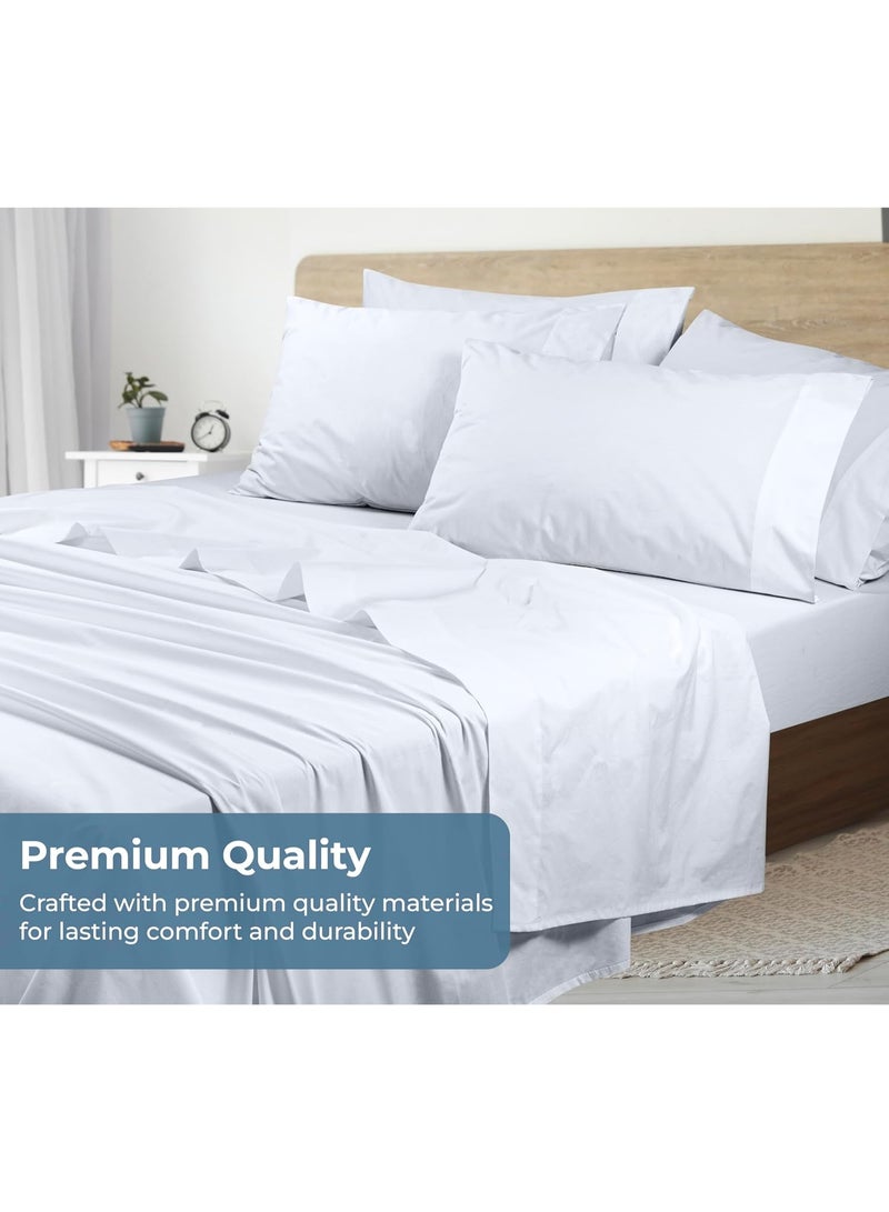 ROYALE LINENS طقم ملاءات كوين من القطن العضوي 100% - نسج بيركال - 4 قطع - 1 ملاءة مسطحة، 1 ملاءة مفصلة بجيب عميق و 2 غطاء وسادة - ملاءات سرير بيضاء - ملاءات كوين - باردة ومنعشة (بيضاء) - Image 5